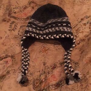 100% Wool HandKnit Winter Hat with Ear Flaps